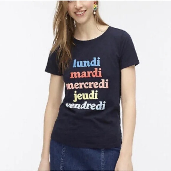 J.Crew French Days of the Week Tee - XS - Picture 1 of 7